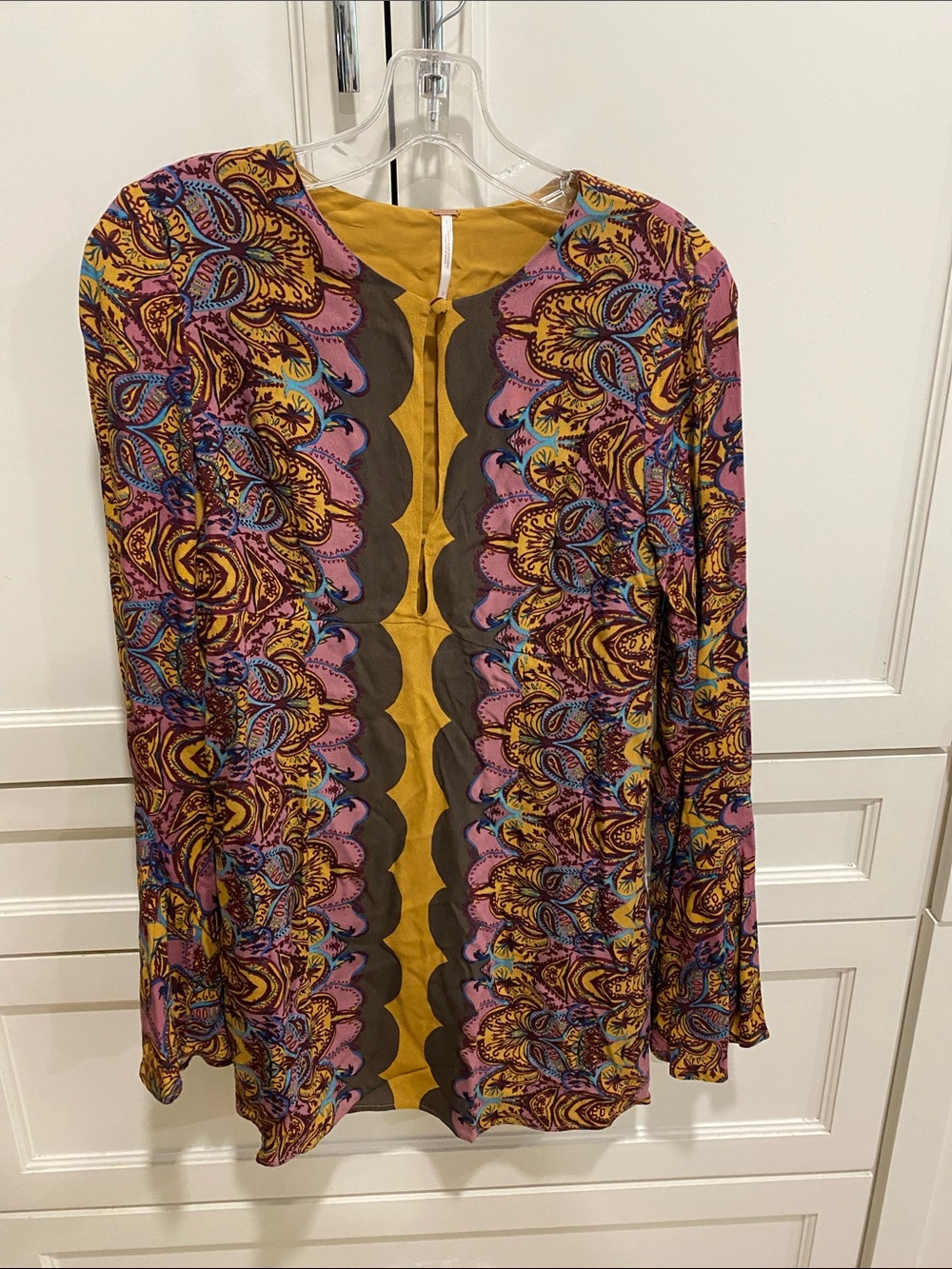 Free People Long Sleeve Paisley Tunic - Mustard, Pink & Blue